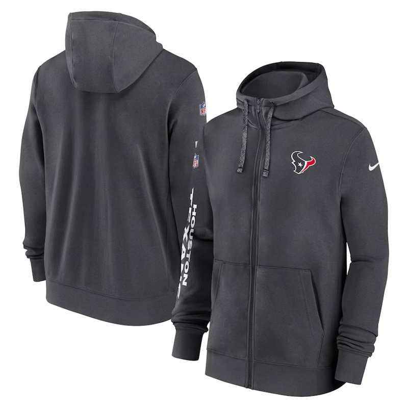 Men's Houston Texans Heather Charcoal 2024 Team Full-Zip Hoodie